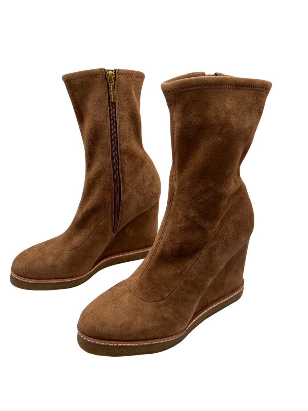 Veronica Beard Women 9.5 Arlo Suede Leather Wedge Boots Hazelwood Tan Brown NWOT